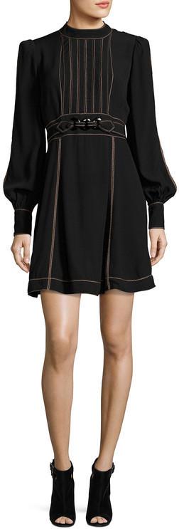 Black Long-Sleeve Belted Mini Dress