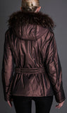 Fur-Hooded Metallic Short Down Jacket