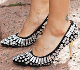 'Tia' Jeweled Leather Pumps in Black or White - DESIGNER INSPIRED FASHIONS