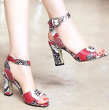 Floral Print Sandals - (Red, Black, Blue)