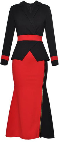 Color-Contrast Zip Midi Dress