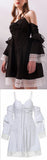 Ruched Flared Mini Dress with Separate Sleeves, Black or White - DESIGNER INSPIRED FASHIONS