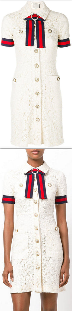 'GG Web Trim' Lace Shirt Dress - DESIGNER INSPIRED FASHIONS