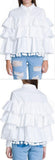 Pom Pom Tiered Shirt, White - DESIGNER INSPIRED FASHIONS