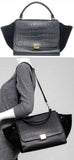 Black Crocodile Embossed Leather Small Trapeze Bag - DESIGNER INSPIRED FASHIONS