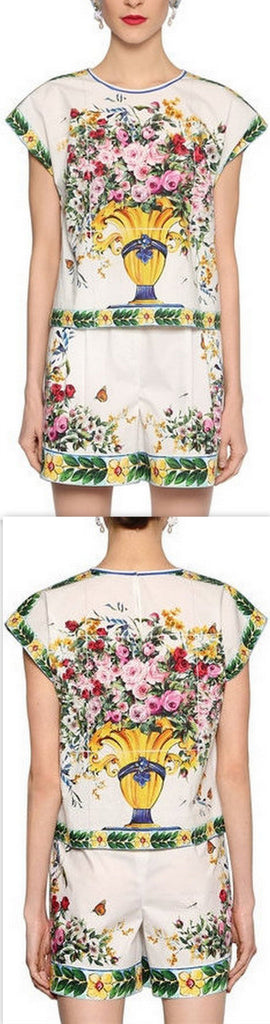Bouquet Print Cotton Top & Short Set