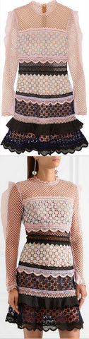 Ruffle-Trimmed Guipure Lace Mini Dress