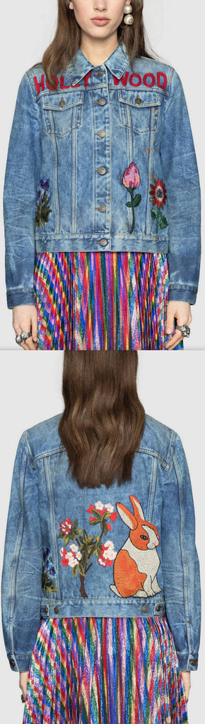Embroidered Stained Denim Jacket