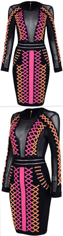 Neon Lace-Up Mesh Panel Dress
