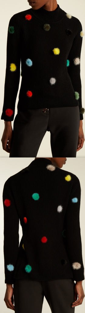 Fur-Pompom High-Neck Sweater