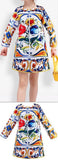 'Majolica' Print Long-Sleeve Dress - DESIGNER INSPIRED FASHIONS
