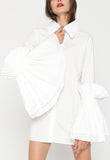 Pleated-Flared-Sleeve Shirt - Black or White