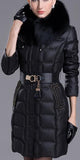 Fur Hooded Puffer Down Coat in Blue or Black - DESIGNER INSPIRED FASHIONS