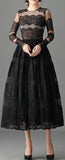 Black Lace-Paneled Fit & Flare Midi Dress