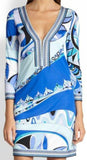 Printed Jersey Silk Mini Tunic Dress-Blue - DESIGNER INSPIRED FASHIONS