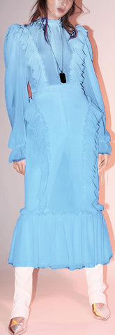 Ruffled Chiffon Dress - Light Blue or Bright Red