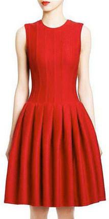 Pleated A-Line Sleeveless Dress in Red - DESIGNER INSPIRED FASHIONS