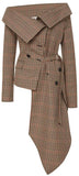 Asymmetrical Off-the-Shoulder Plaid Blazer Jacket