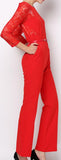 Lace Panel Cady Jumpsuit in Red - DESIGNER INSPIRED FASHIONS