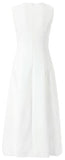 Side-Button Embellished Sleeveless A-Line V-Neck Midi Dress in Black or White - DESIGNER INSPIRED FASHIONS