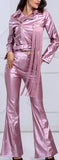 Metallic Faux-Leather Fringed Jacket & Pant Set