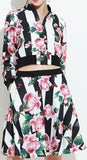 Floral & Stripe Print Jacket & Skirt Set