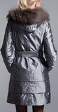 Belted Metallic Fur-Hooded Down Coat
