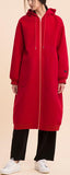Long Red Wool Zip Hoodie-Coat