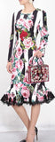 Floral & Striped Printed Lace-Hem Fluted Dress - DESIGNER INSPIRED FASHIONS