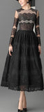 Black Lace-Paneled Fit & Flare Midi Dress