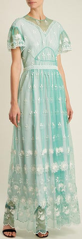 Round-Neck Embroidered-Tulle Dress