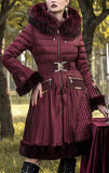 Belted Fur-Trimmed Pleated Down Coat in Red - DESIGNER INSPIRED FASHIONS