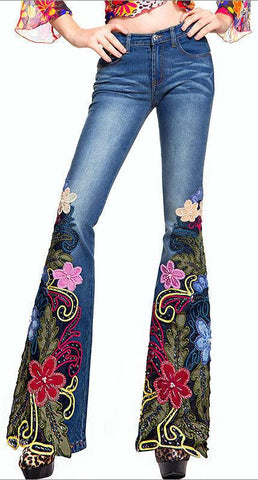 'Flower Child' Embellished Flared Jeans - DESIGNER INSPIRED FASHIONS
