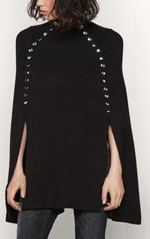 Snap Embellished Cape Sleeve Knit Sweater in Black or White - DESIGNER INSPIRED FASHIONS