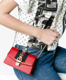 Sylvie Leather Mini Chain Bag - Black, White, Red