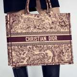 Book Tote Toile De Jouy Bag - Burgundy/Red or Dark Blue