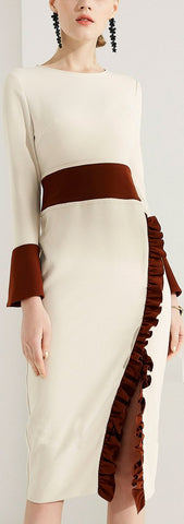 Ruffle-Contrast Sheath Dress