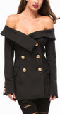 'All that Admiration' Off-Shoulder Blazer in Black - DESIGNER INSPIRED FASHIONS