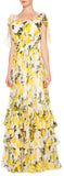 Lemon Print Tiered Long Maxi Dress in White - DESIGNER INSPIRED FASHIONS