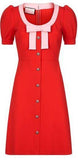 Bow-Trim Crystal Button Dress