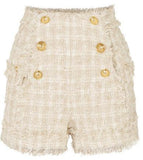 Button-Embellished Tweed Shorts