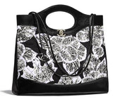 31 Large Shopping Bag in Calfskin and Cotton with Gold Tone Hardware - Black and White