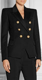 Double-Breasted Gold Button Twill Blazer, Black - DESIGNER INSPIRED FASHIONS