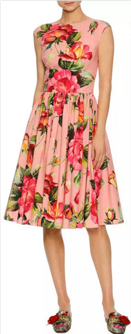 Cap-Sleeve Floral-Print Poplin Dress, Pink Pattern - DESIGNER INSPIRED FASHIONS