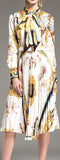 Pleated Printed Midi Shirt Dress