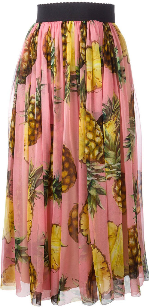 Pineapple Print Pleated Midi Skirt - DESIGNER INSPIRED FASHIONS