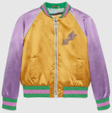 Embroidered Color-Contrast Satin Bomber Jacket - DESIGNER INSPIRED FASHIONS