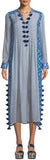 V-Neck Long-Sleeve Printed Georgette Midi Kaftan with Tassel Trim