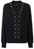 Black Lace-up Sweatshirt