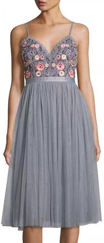 Floral Embroidered Georgette Midi Dress
